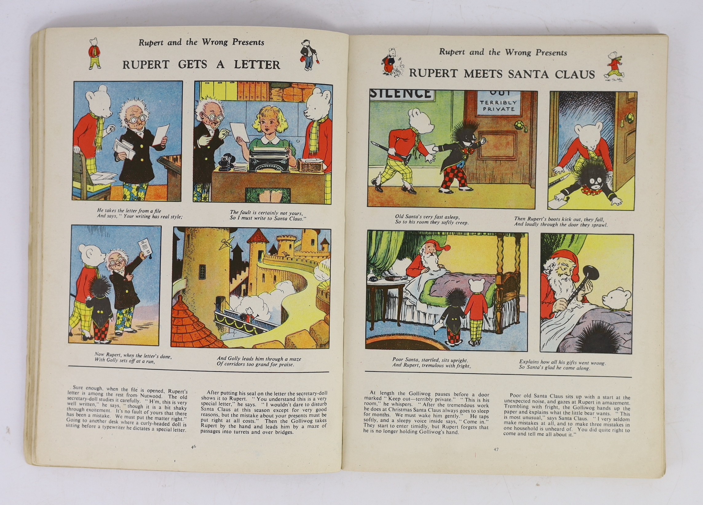 Bestall, Alfred E. - Rupert Annual - More Adventures of Rupert, price clipped, pencil owners inscription and pink crayon lettering, Daily Express, 1942